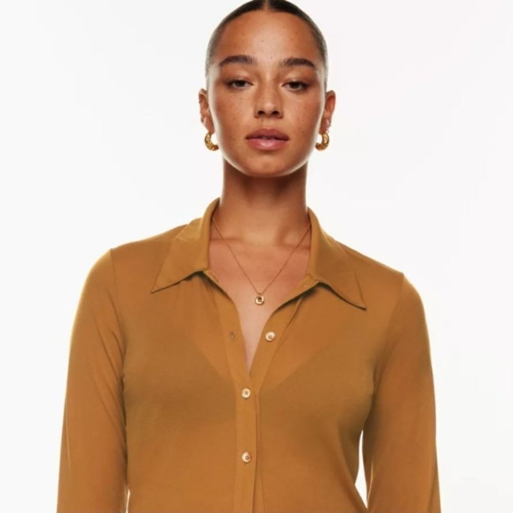 Wilfred Pose Longsleeve Button-Down Shirt Sz Med Rice Chestnut